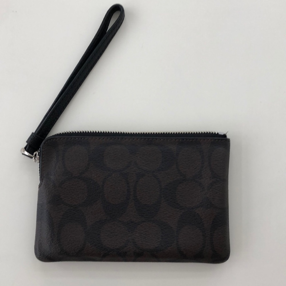 Coach Wristlet Dark Brown Signature Gold Front - Picture 3 of 10